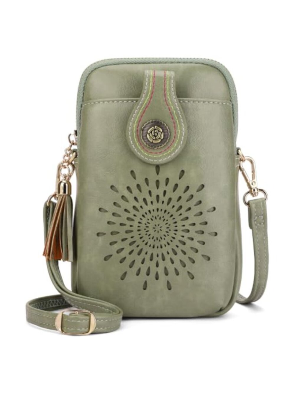 Leather Crossbody Phone Purse Small Floral Sling Handbag Adjustable Strap